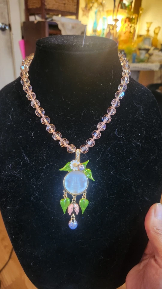 Kirks Folly White Moonface Pink Crystal Necklace NWOT - Image 3 of 4