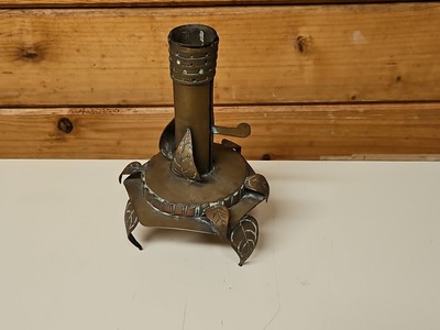 Seltenes Grabenhandwerk Haararbeit Kerzenhalter komplett aus Kupfer 1914-18 