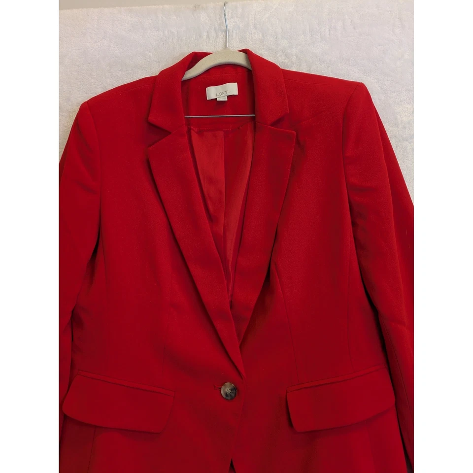 Blazer LOFT Rojo Un Botón Para Mujer Talla 10 A Medida Trabajo Carrera Foto 3 de 4