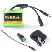 12V 5200mAh Rechargeable Li-ion Battery Pack With Charger, DC plug DIY Connector