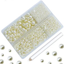 3600 PCS Ivory Flatback Faux Half Pearls for Crafts 2mm-8mm Sizes DIY