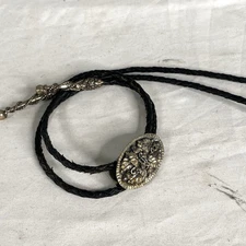 Vintage Black Hills Bolo Tie Sterling Silver Braided Leather Western Ranch