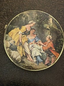 Vintage Rococo-Style Painting on a Compact Mirror Gold Tone Rim