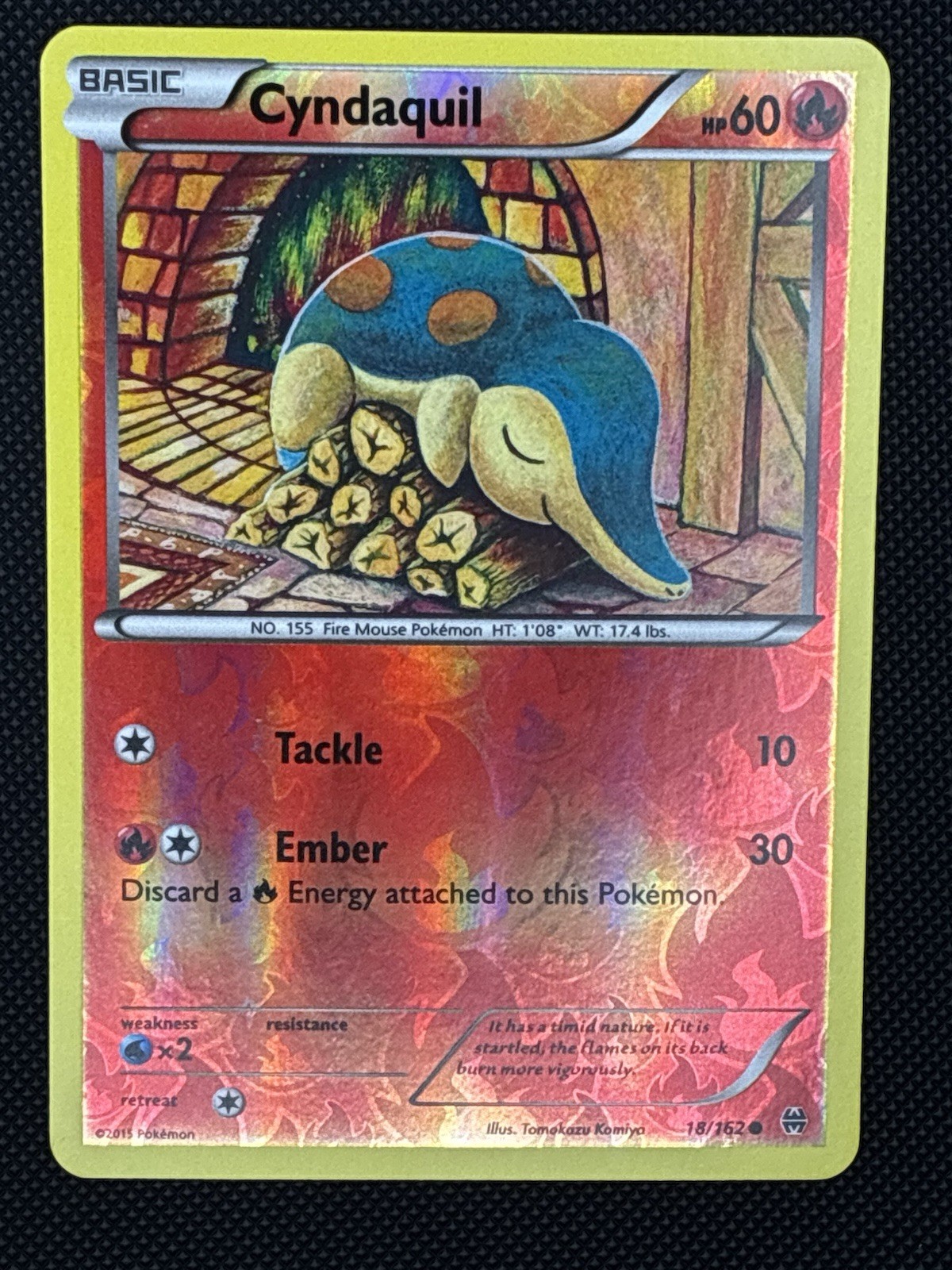🔥🪵Cyndaquil 18/162 Reverse Holo NM - Pokemon TCG Card 2015 Breakthrough  🪵🔥