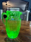 Excellent Vtg. Anchor Hocking Uranium Green Glass Pitcher Pillar Optic Pattern