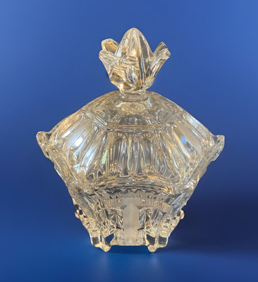 Vintage Clear Sugar Candy Dish with Lid Footed Crown Top