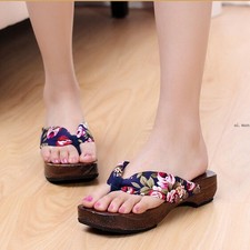 Flip Flops Thong Wooden Shoes Japanese Ladies Geta Slippers Sandals Size New