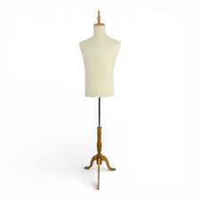 Male Beige Velvet Mannequin Torso with Adjustable Wooden Tripod Stand