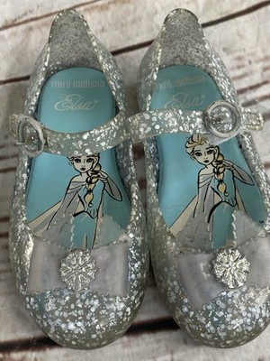 Mini Melissa Disney  Sweet Love Elsa Flat Sandals Size 2 Girls EUC