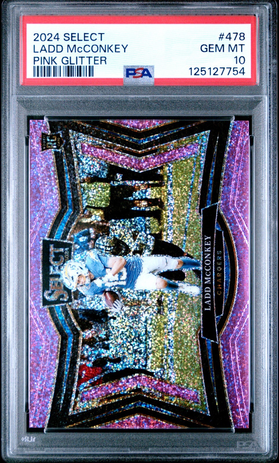 2024 Panini Select Ladd Mcconkey #478 Pink Glitter Field Level /15 PSA 10