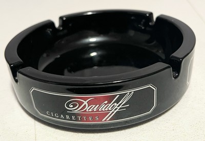 DAVIDOFF Cigarette Ashtray Black Glazed Ceramic 5.75'' Round France