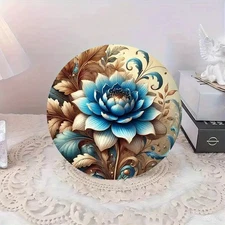 1pc 2D 1pc 8inch Round Aluminum Metal Wall Art- 3D Floral Design W/Golden Accent