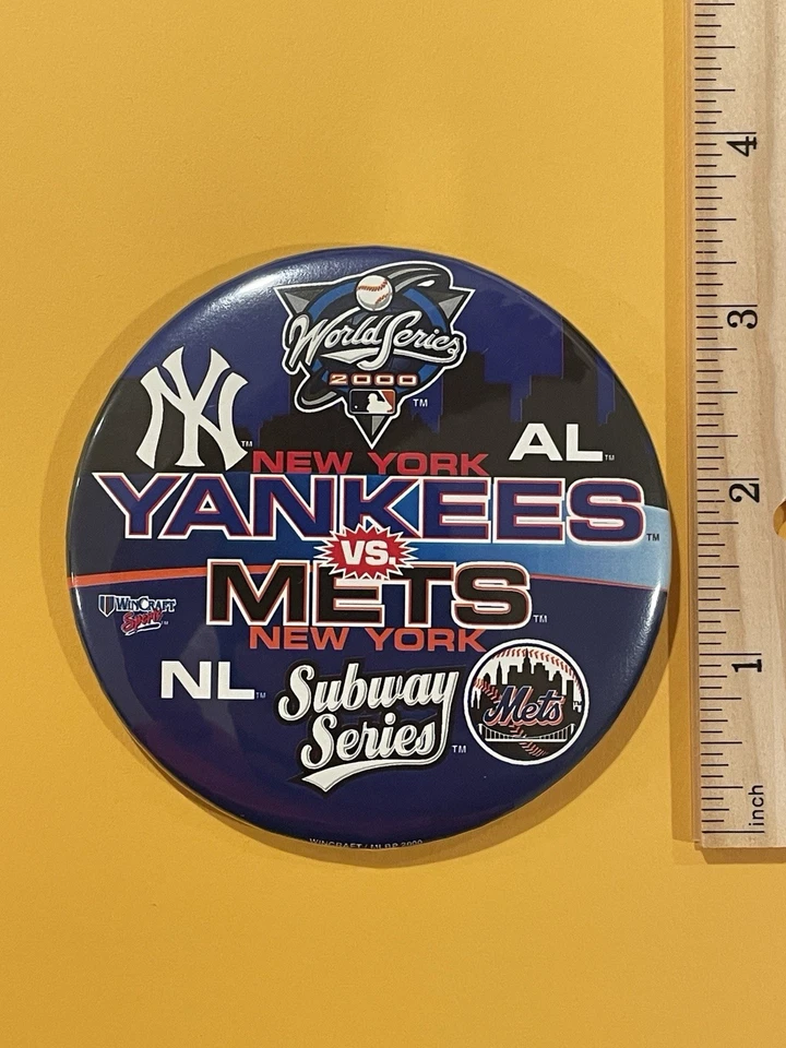 Vintage 2000 World Series Button Pin Subway Series NY Yankees NYMets MLB 3.5” - Image 2 of 3