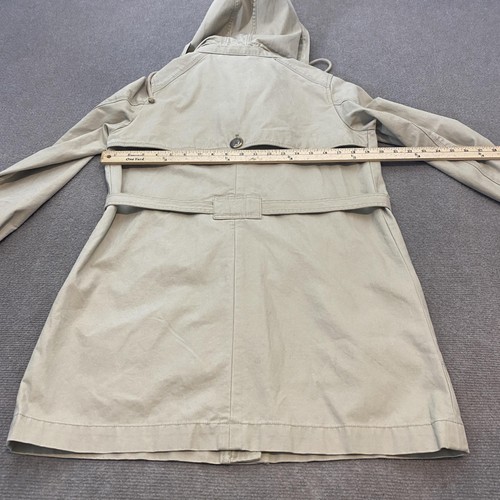 Gap Jacket Womens Small Beige Hooded Trench Coat Utility Button Belted Pockets - Picture 6 of 10