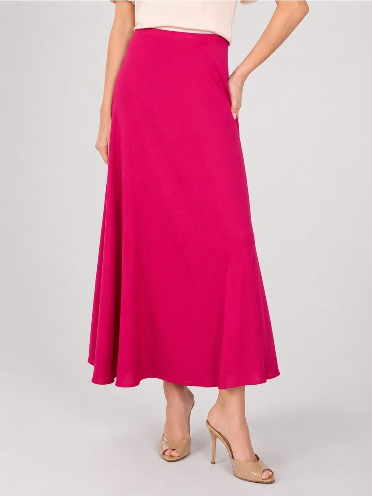 1.STATE Linen Blend A Line Maxi Skirt Hidden Side Zip Flowy Magenta 0 NEW