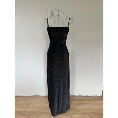 Black Glitter Prom Dress Maxi Gown Small Corset Goth Vamp 90s Y2K Vintage - Image 1 of 4