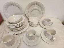 Gibson Flourish Embossed Fruit Dinner Set Service For 4 Plates Bowls Cups 24 Pcs