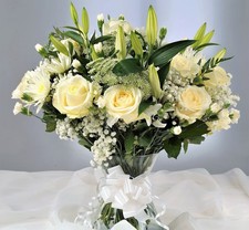 Fresh Flower Bouquet White Roses & Lilies Next Day Delivery Flowers with Card