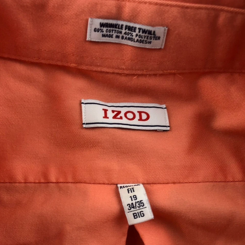 Izod Mens Dress Shirt Size 3XL 19 Neck Long Sleeve Button-Up Wrinkle-Free Twill - Image 3 of 4