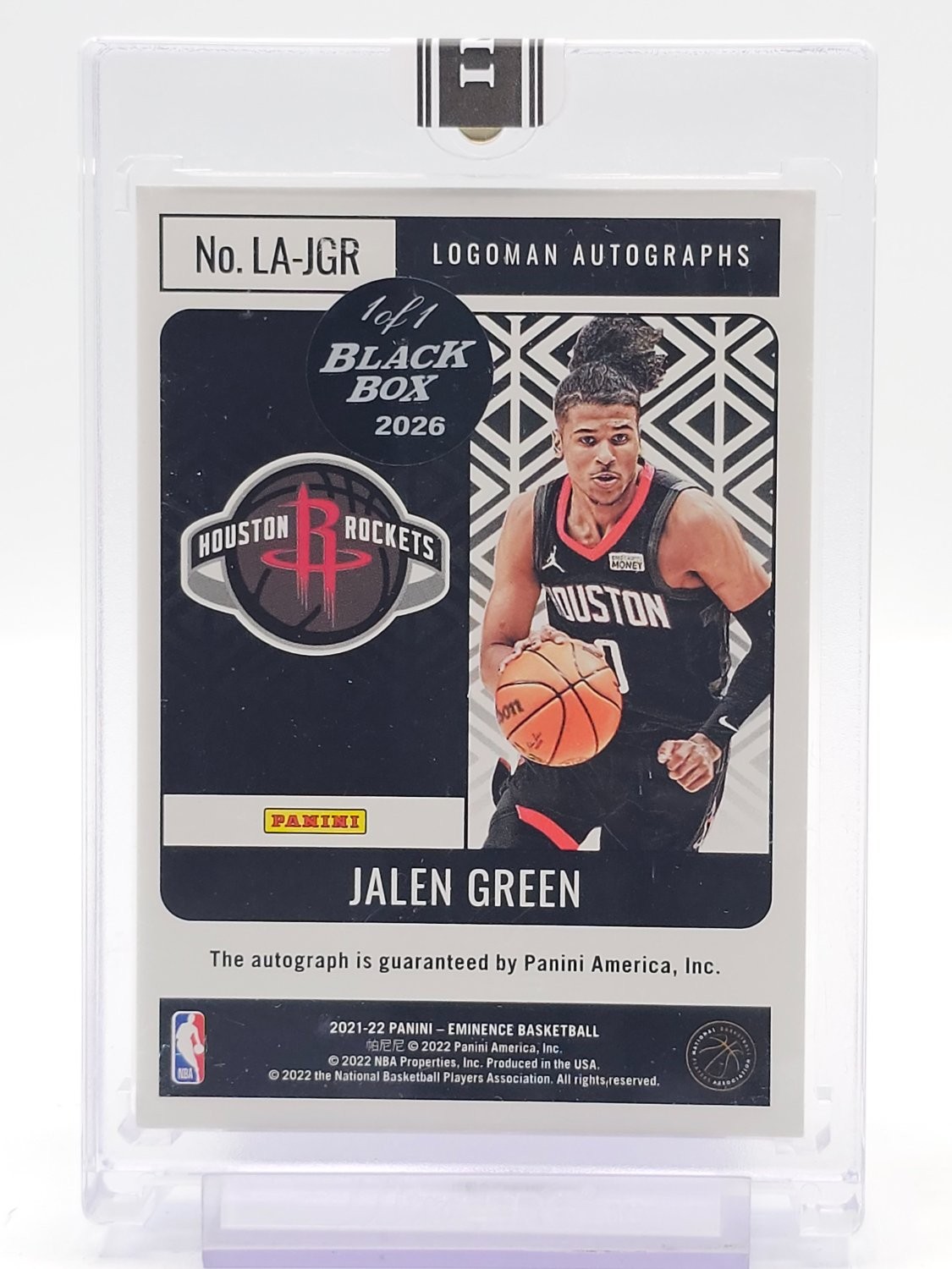 JALEN GREEN 2021-22 PANINI EMINENCE LOGOMAN SILVER BAR AUTO BLACK BOX 1/1 Q3420 view 2