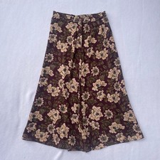 Vtg Sag Harbor Brown Floral Chiffon Sheer Button Midi Skirt Sz S Spring Cottage