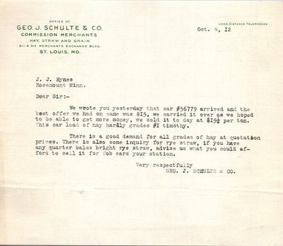 Office of Geo. J. Schulte & Co. 1912 St. Louis Antique Letterhead Billhead TK22