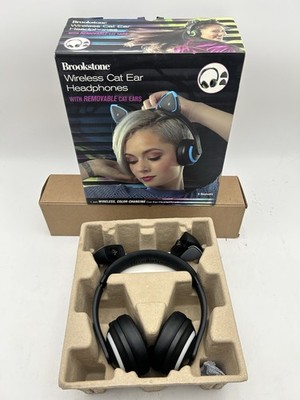 New Brookstone Wireless Cat Ear Headphones Bluetooth Color Changing LED 