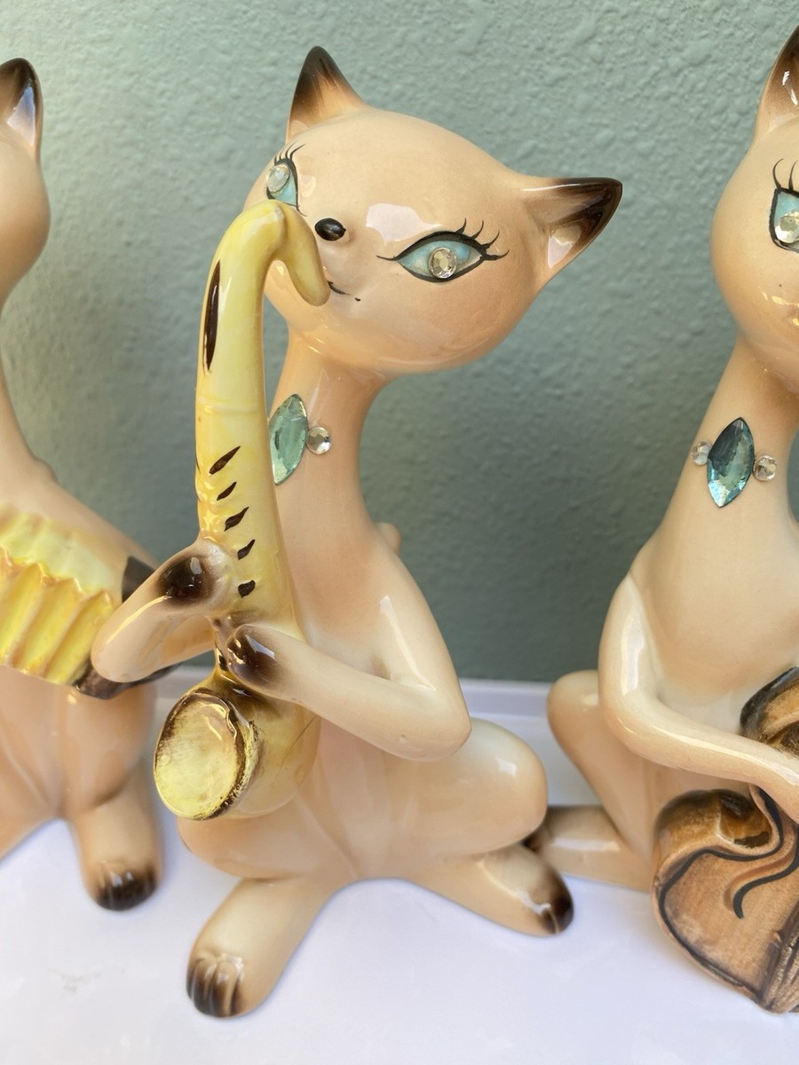RARE* Vintage MCM Siamese Cat Musician Figurine Band Japan Enesco