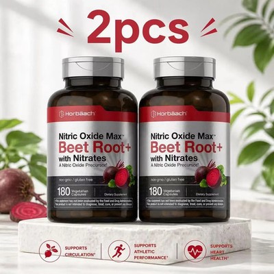 2 BOTTLES-Nitric Oxide Beet Root Capsules |With Nitrates |180 Count| by Horbaach