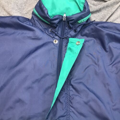VTG Asics Windbreaker Jacket Size S/M Blue Green Lightweight Packable Hood Nylon - Picture 3 of 11