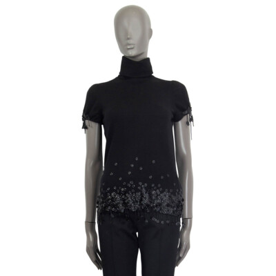 その他 m 64392 auth CHANEL black cashmere FLOWER EMBELLISHED KNIT