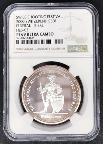 Switzerland 50 francs 2000 swiss shooting festival X#559  NGC PF69 ULTRA CAMEO