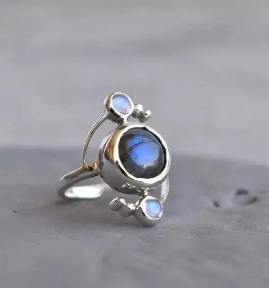 Moonstone & Labradorite Handmade Ring 925 Sterling Silver Jewelry All Size C279 - Image 3 of 4