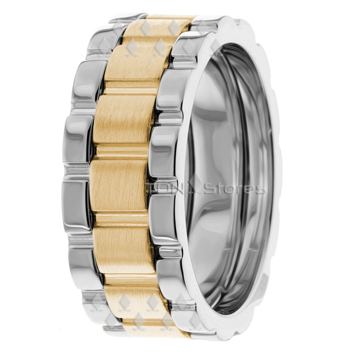 Stylish Two-Tone 14K Gold Watch-Inspired 8MM Mens Wedding Band-image
