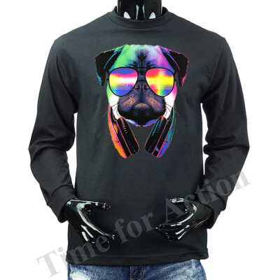 DJ Pug Music Headphone Animals Pet Dog Lover Graphic Long Sleeve