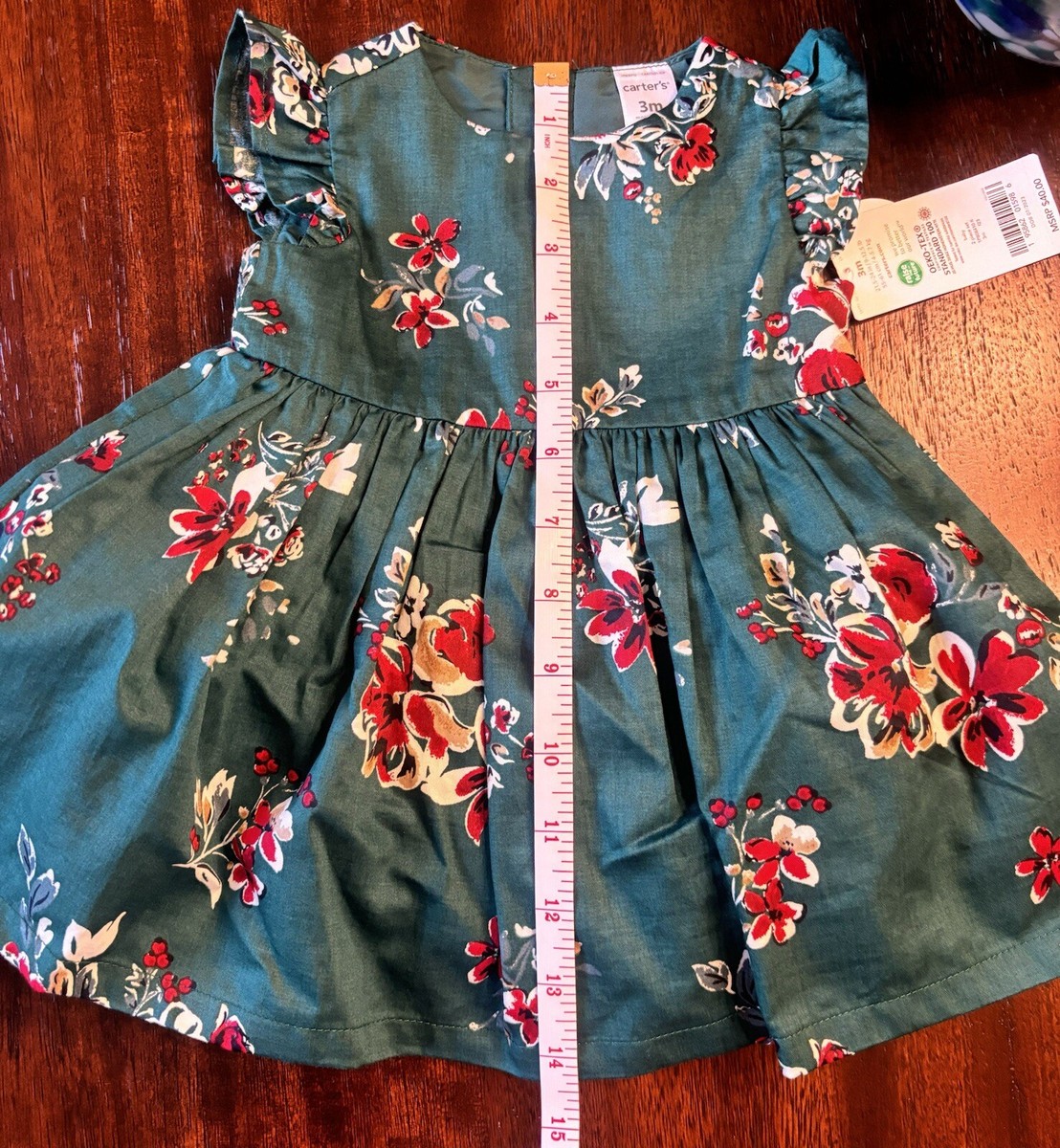 専用15 Carter's Baby Girl Green Floral A Line Dress size 3M With Matching