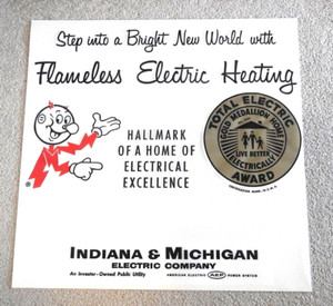 RARE 1960s REDDY KILOWATT Vinyl Sign 24" x 24" Reddy, Medallion & Custom Letters