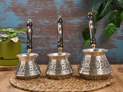 Set 3 Copper Turkish Greek Coffee Maker Pot, Cezve Briki, Stovetop