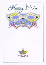 Designer Greetings Pink Yellow and Purple Mask in Die Cut Window Purim Card