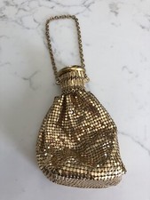 Vintage Whiting Davis Expandable Top Gold Tone Mesh Purse Beggars Bag Art Deco