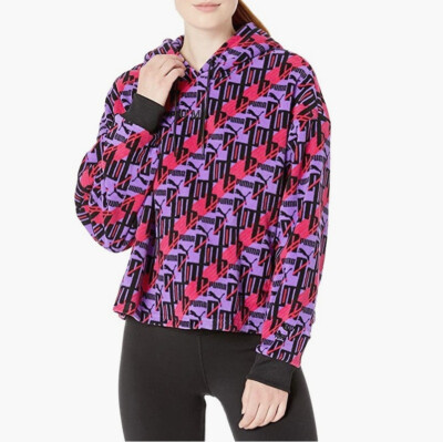 PUMA XTG 595635-64 Retro All-Over Print Fleece Hoodie Purple Pink