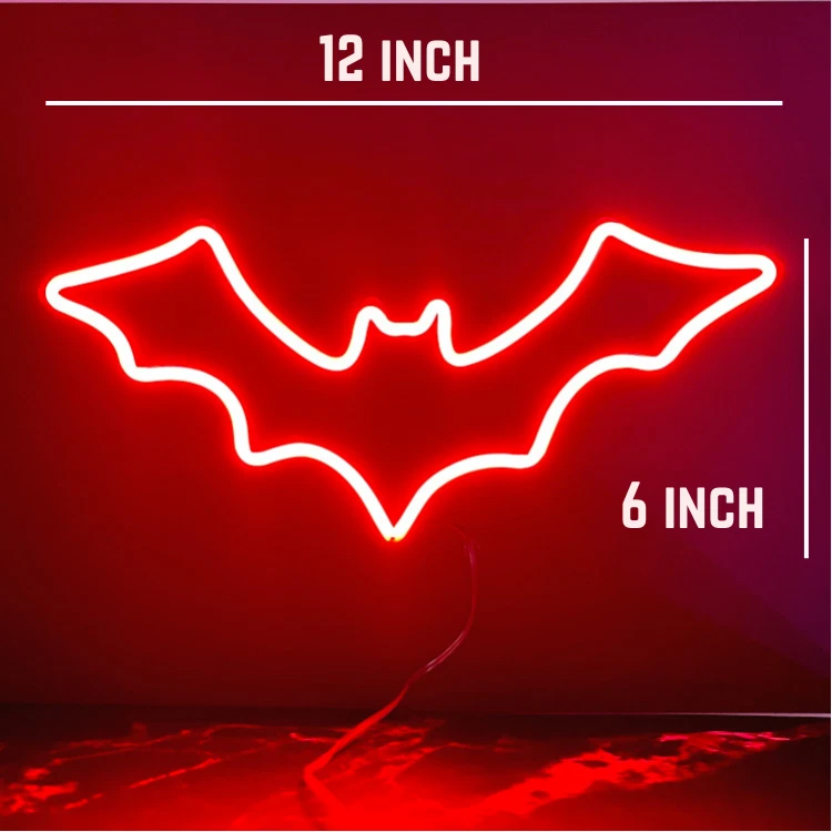 Letrero LED de neón de murciélago, letreros de neón de Halloween para decoración de paredes, color único. Foto 2 de 2