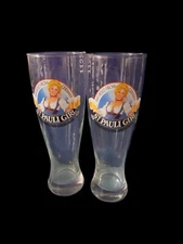 2 Vintage St Pauli Girl Pilsner Beer 8.5" 16 oz  Clear Glasses Bremen Germany