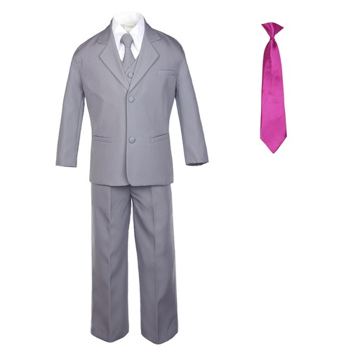 6pc Baby Toddler Boy Teen Formal Party Medium Gray Suit w/Satin Necktie M-20 - Picture 10 of 25