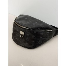 MCM Sling Bag Visetos Monogram Logo Leather Black Crossbody Waist Belt Bag Auth