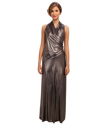 draped metallic jersey maxi dress Catherine Malandrino Stretchy Gunmetal Metallic Jersey Long Maxi Party Dress  10