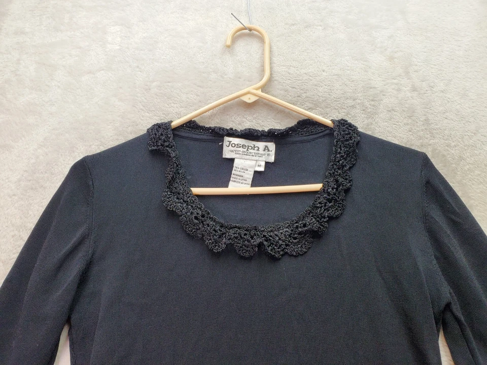 Blusa Top Mujer Joseph A Mediana Negra Viscosa Desnudo Encaje Manga Larga Cuello Redondo Foto 4 de 4