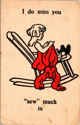 vintage postcard - I Do Miss You ''Sew'' Much in... posted 1908