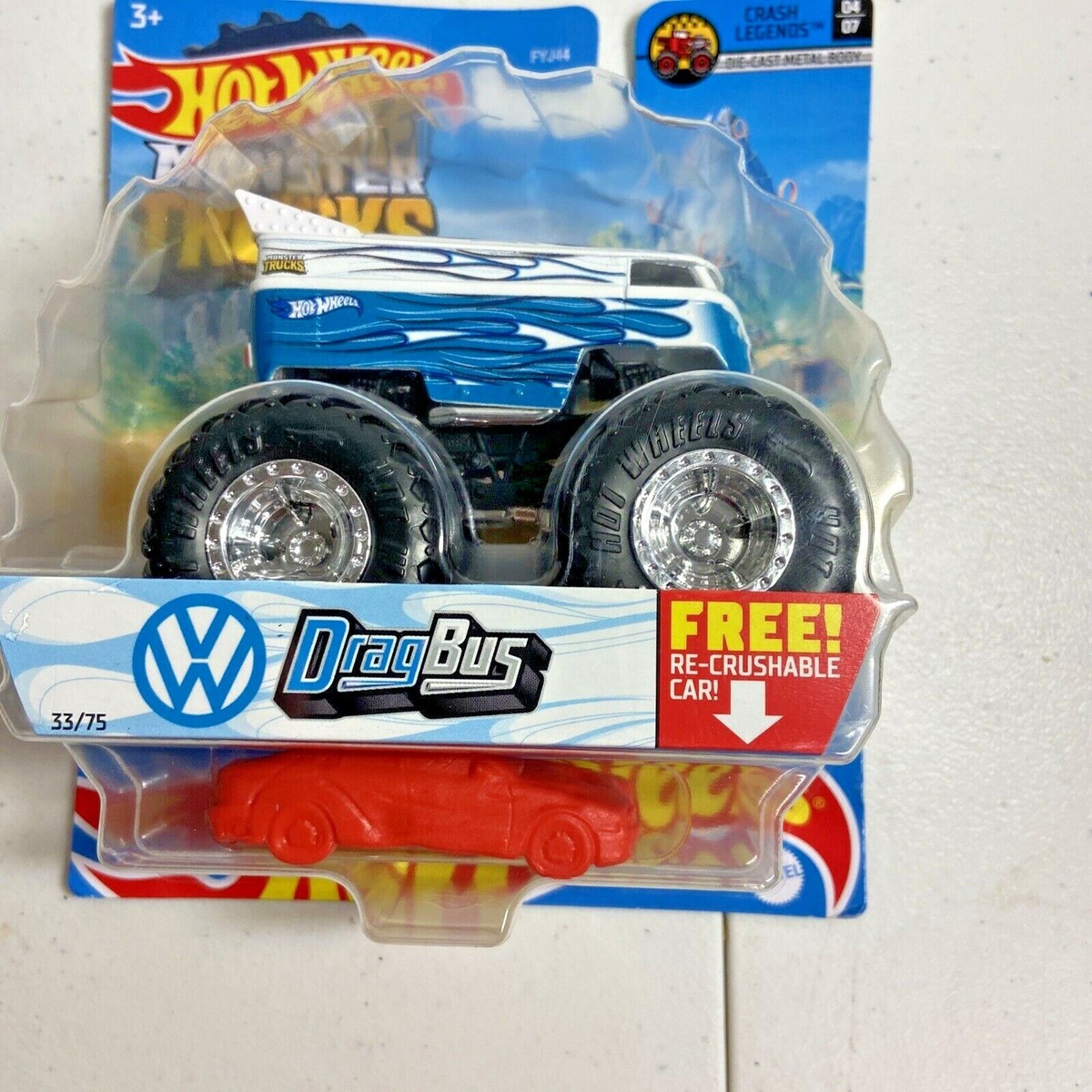 Hot Wheels Monster Trucks VW Drag Bus White & Blue New in