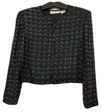 Night Vogue Hand Beaded Silk Jacket Women Sz M Lined Floral Coat Vintage Nos